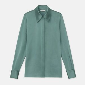 Lafayette 148 Silk Charmeuse French Cuff Blouse Sage Green 2X Excellent